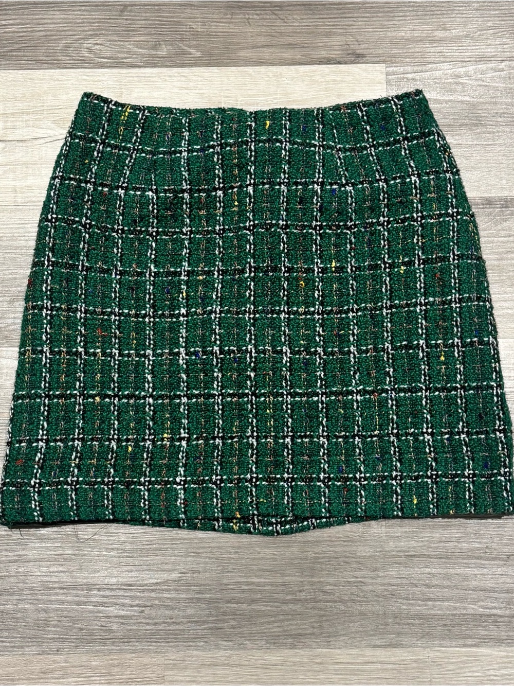 Anthropologie Hutch Green Textured Plaid Metallic Tweed Mini Skirt Size Small - Picture 3 of 8
